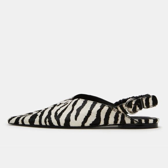 Steve Madden Zebra-Print Cow Hair Pointed-Toe Ruched Slingback Ballet Flats - Picture 2 of 9